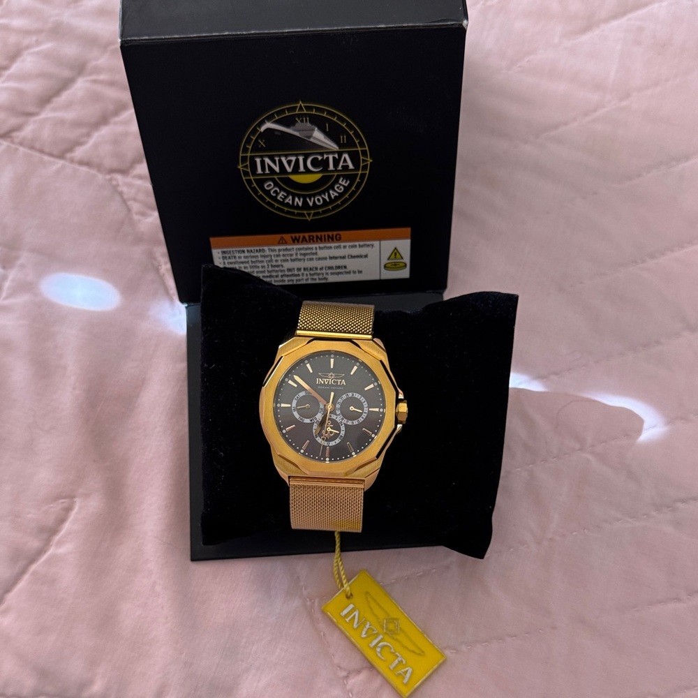 Invicta Ocean Voyage Gold Watch with Black Face